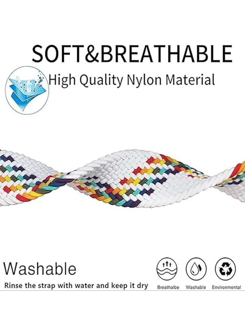 بيلينجدون BEILINGDUNسوار متوافق مع ساعة ابل 46 ملم 45 ملم 44 ملم 42 ملم 41 ملم 40 ملم، سوار رياضي مضفر نايلون مرن قابل للتعديل بابزيم مغناطيسي لسلسلة اي ووتش 9/8/7/6/SE/5/4وايت رينبو - Image 2